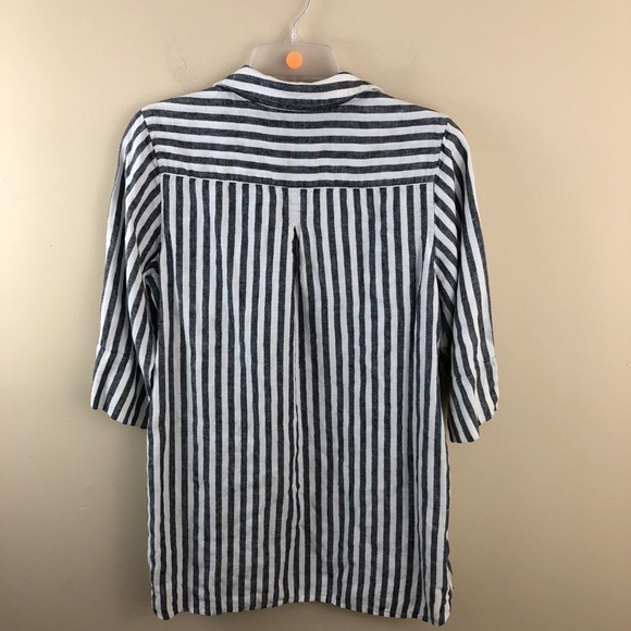 Soft Surroundings Top Womens PM Black White 100% Linen Tunic Pullover Collared - Picture 5 of 8